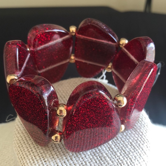 Style & Co Red Glitter Bead/Resin Stretch Bracelet - Picture 2 of 8